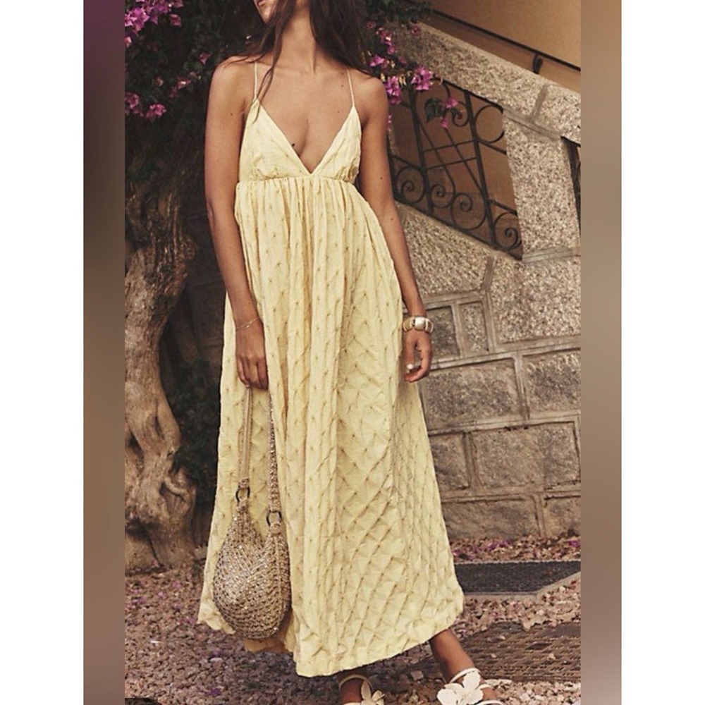 NWT Free People Primmy Textured Triangle Midi Dress XL Boho Cottage Festival